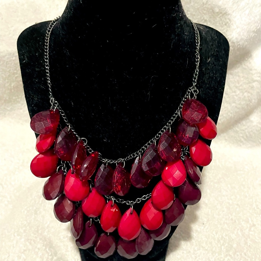 Red Tiered Statement Necklace